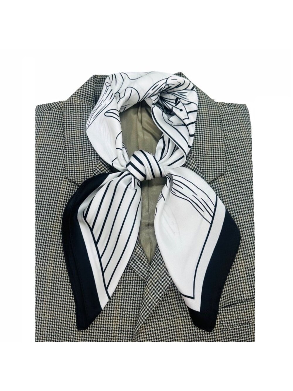 ✨Luxury Silky Soft Scarf Black White Floral Lily Geometric Print Square Bandana